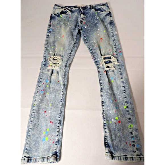Evolution In Design 38 Jeans Men Paint Spatter Distressed Acid Wash Hip Hop Y2K - Picture 2 of 16